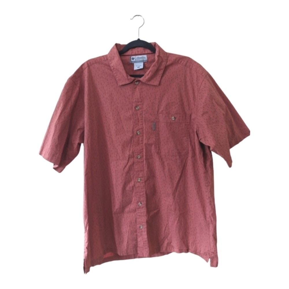 Columbia Vertex Printed Woven Button Up Short Sleeve Camp Shirt Men's XL Orange